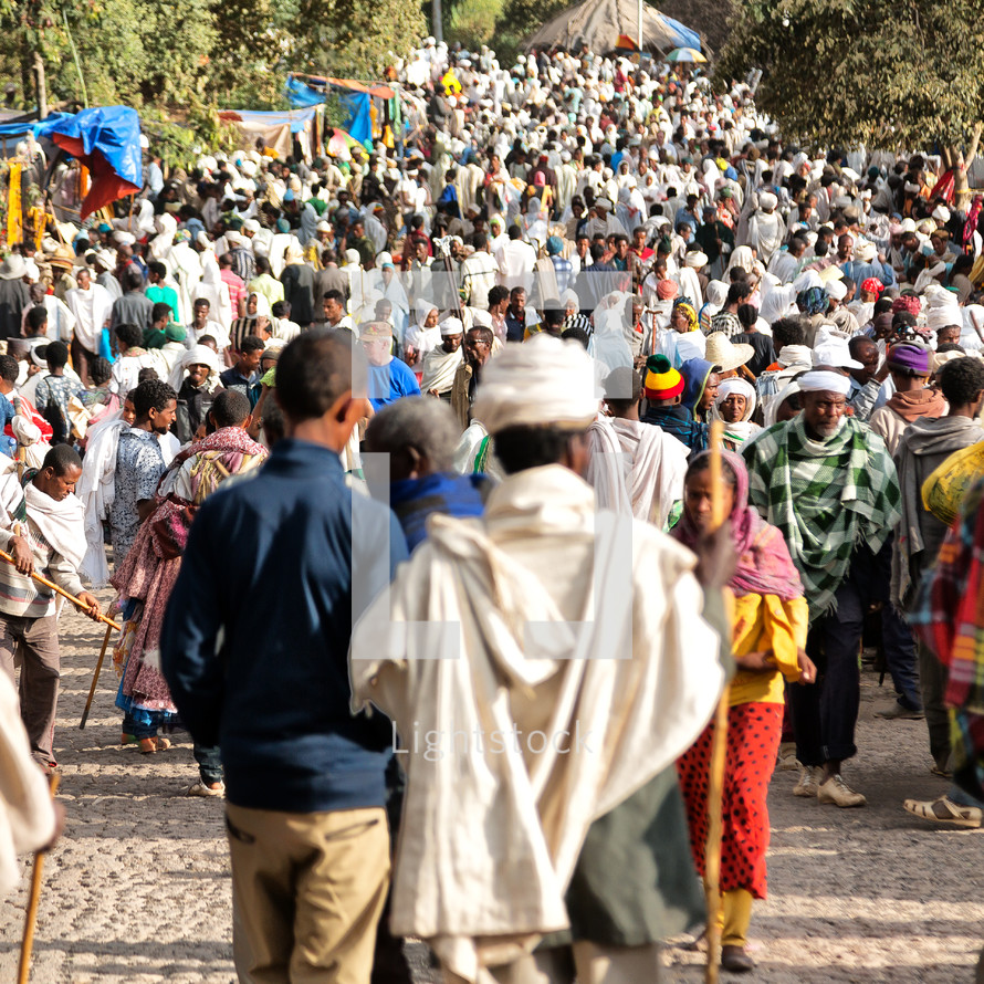 crowds at a celebration in a market in Ethiopia 