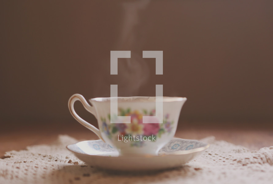 a hot cup of tea in grandma's special tea cup
