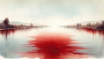 The Plagues of Egypt. Watercolor illustration of the Nile River turning into blood.