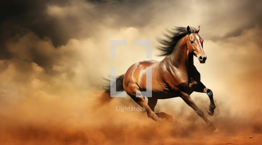 Horse running in the dust