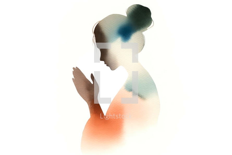 Watercolor illustration of a woman praying