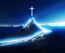 Cross over a mountain with blue sky background