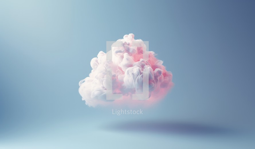 Pink cloud isolated on blue background. 3D rendering and illustration.