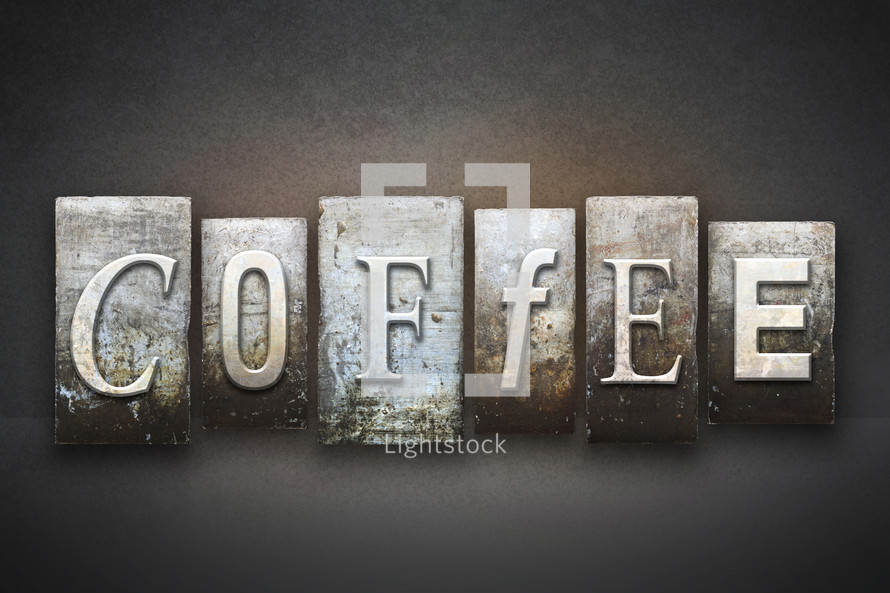 Stone tiles spelling the word COFFEE.
