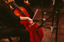 Playing the cello.
