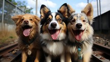 portrait of a group of dogs, border collie and corgi
