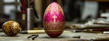 Painted easter egg with a golden cross