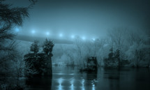 bridge in an ice storm at night 
