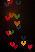 Colorful floating hearts, hearts, love, lights, bokeh, valentine's day, romance