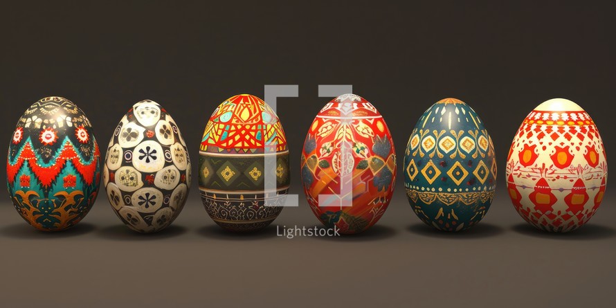 Decorated easter eggs on a dark background