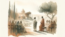 Jesus Christ before Pilate. Passion Friday. Life of Christ. Watercolor Biblical Illustration