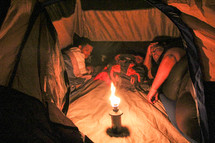 flaming lantern in a tent 