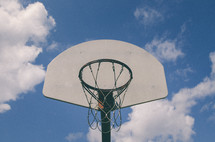 basketball hoop and net and blue sky 