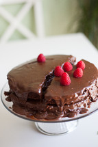 raspberries on chocolate cake 
