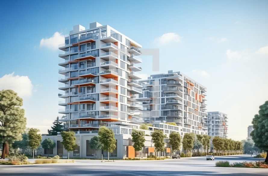 Architectural rendering of a high-rise residential complex