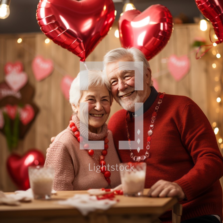 Portrait of an elderly couple celebrating Valentine's day.