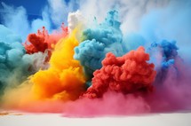 Vivid multicolored smoke plumes rising