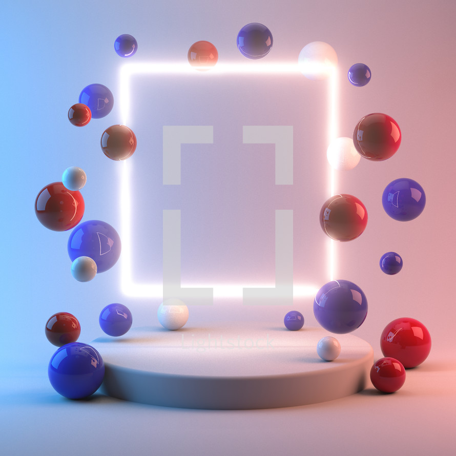 A colorful background with red white and blue balls and bright glows