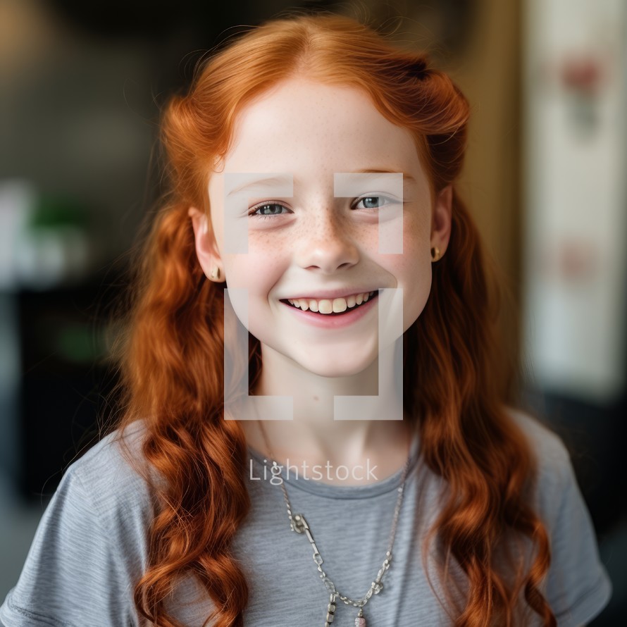 Red-haired girl, 8, smiles
