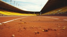 Running track with white lines in stadium. Sport background. Close up photo.