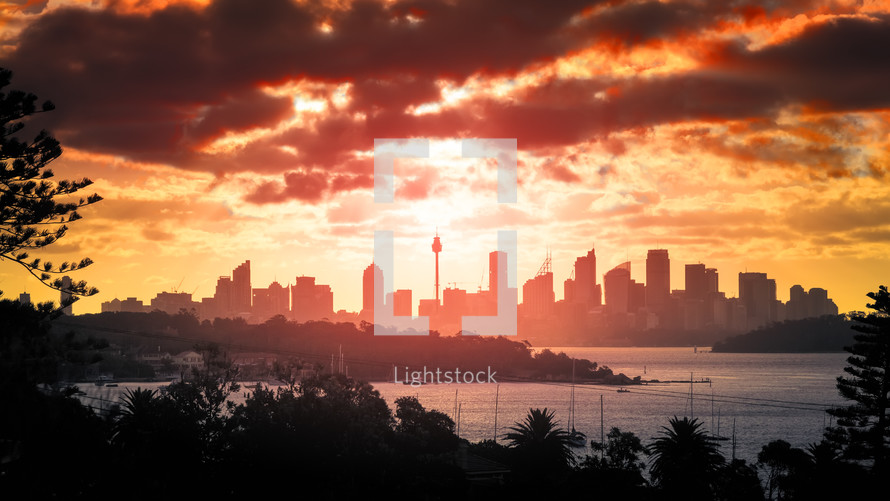 Sydney skyline at sunset 
