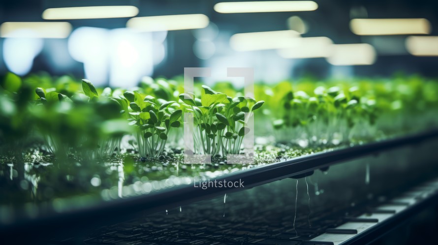 Generative AI An eco-friendly hydroponic microgreen farm utilizing minimal water to grow a variety of nutrient-rich greens.