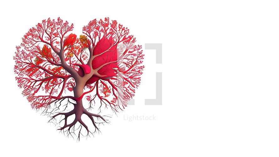 Heart tree illustration isolated on white background with copy space