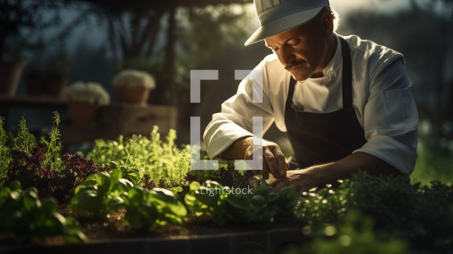 Generative AI A chef sourcing freshly harvested microgreens from a nearby farm for culinary creations.