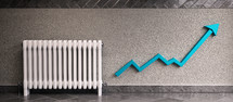 Expensive energy concept. Heater or radiator with increasing arrow
