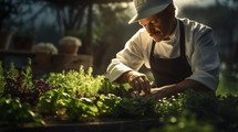 Generative AI A chef sourcing freshly harvested microgreens from a nearby farm for culinary creations.