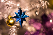 blue and gold Christmas ornaments