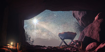 Night time manger in a cave