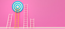 Business goals and success concept. Choose right ladder to reach the goal. Business target or winner concept.