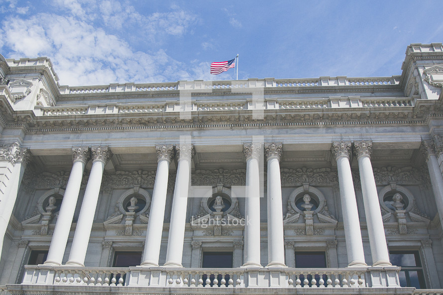 Washington DC building with American flag 