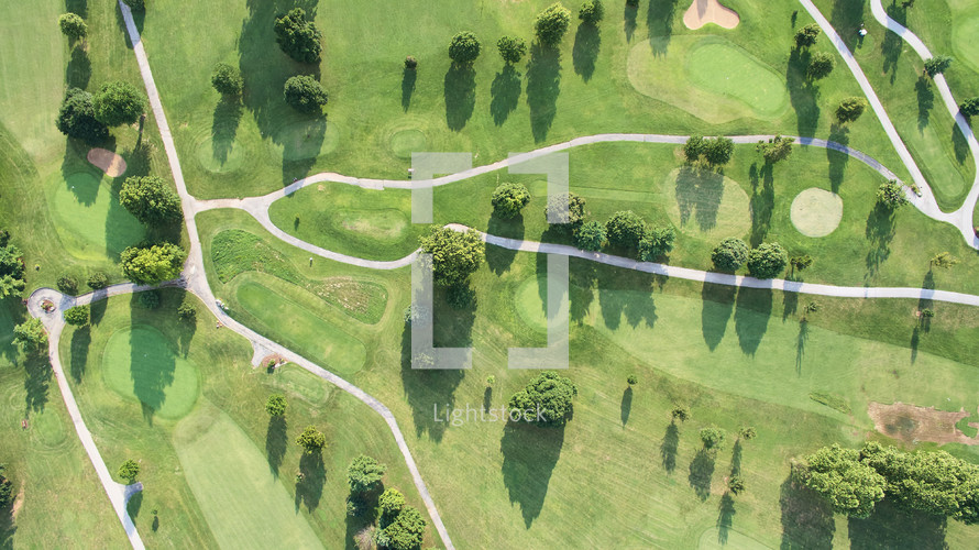 aerial view over golf course 