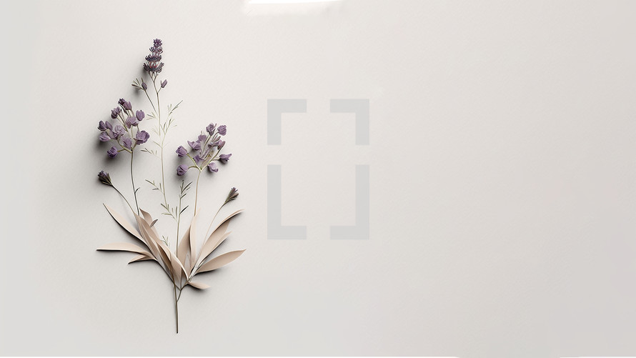 minimal purple flowers against a white backdrop