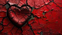 Grunge background. Red heart on a cracked red background.