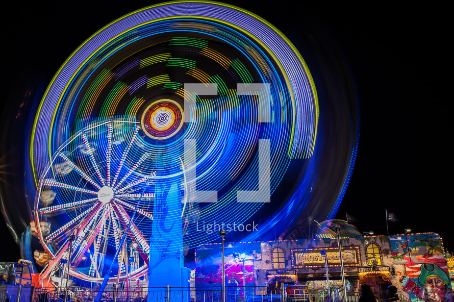 Ferris wheel, fair, carnival, night, spinning
