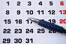 days of the month in the calendar