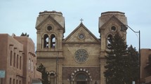 Bell towers and steeple of a church.