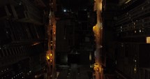 Night illumination flight over hong kong city downtown
