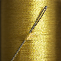 a needle in a spool of thread 