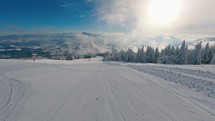 Empty ski resort closed in sunny winter season
