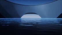 Water surface with building at night, 3d rendering.
