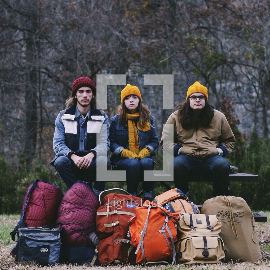 friends and camping gear 