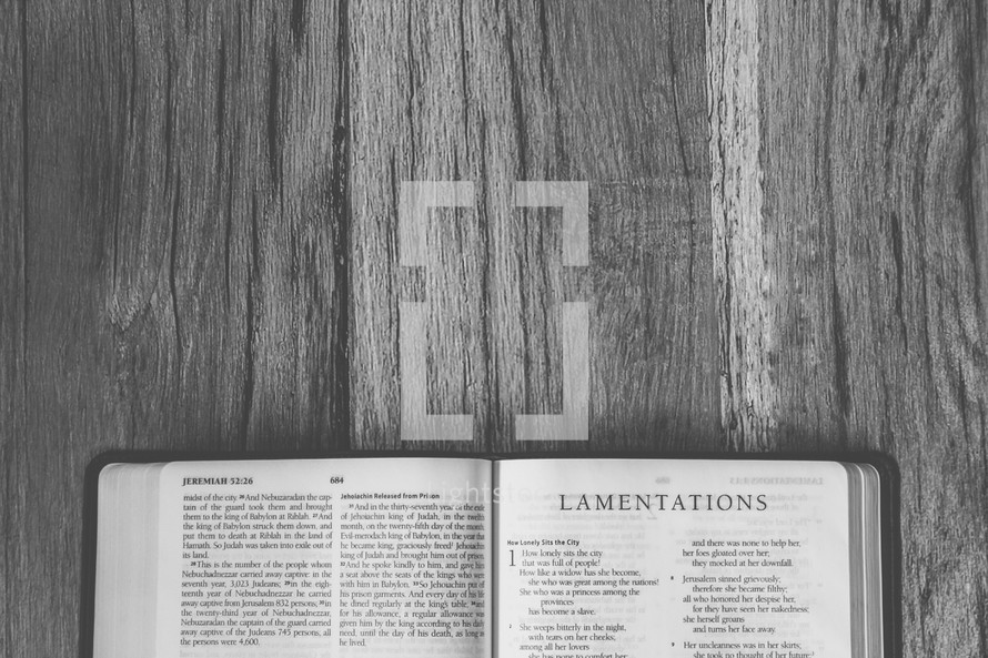 Bible opened to Lamentations 