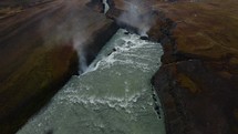 Gulfoss Waterfall aerial overview
