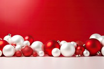 Christmas background with red and white baubles. 3D rendering