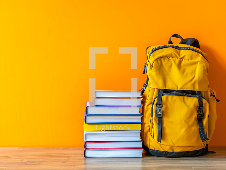 School books and backpack