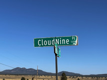 A sign for a street named Cloud Nine